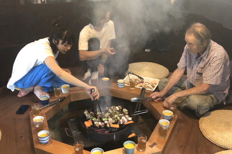 Japanese Farm Stay & Chicken handling experience and hearth charcoal grilling